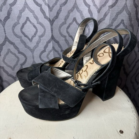 Sam Edelman Mara Velvet Platform Sandal Size 8 Heel Suede - Picture 6 of 11